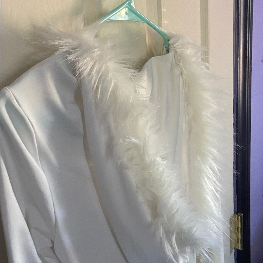 white faux fur trimmed mini dress - Picture 2 of 2